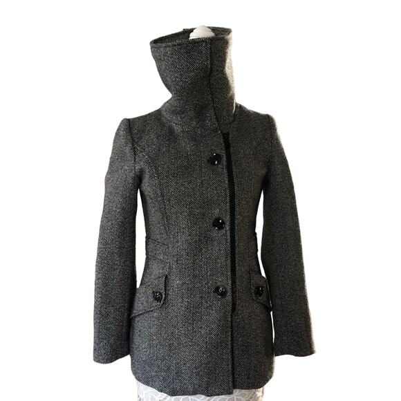 Buffalo Black & White high funnel furlined neck coat side zipper size small - Picture 1 of 16